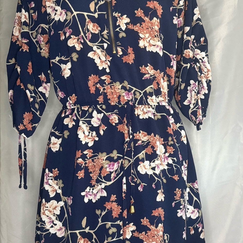 Floral Navy Dress/Long top with Pink and White Accents
